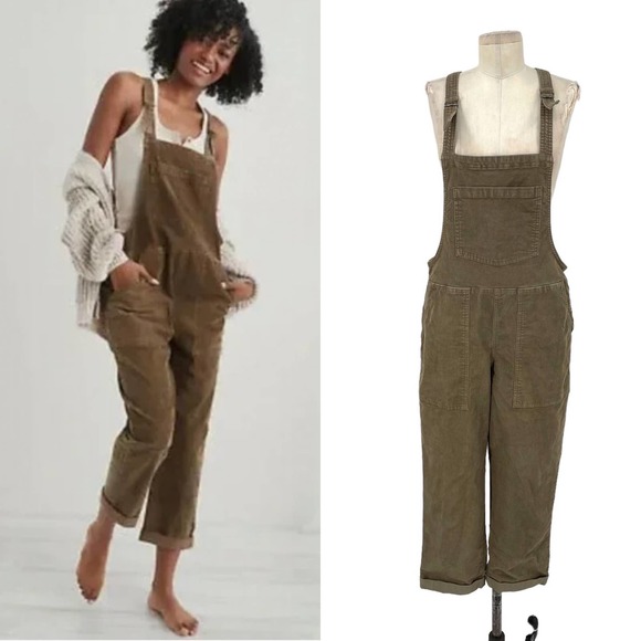 aerie Pants - Aerie Werk & Play Corduroy Overalls Olive Green Brown Size Small